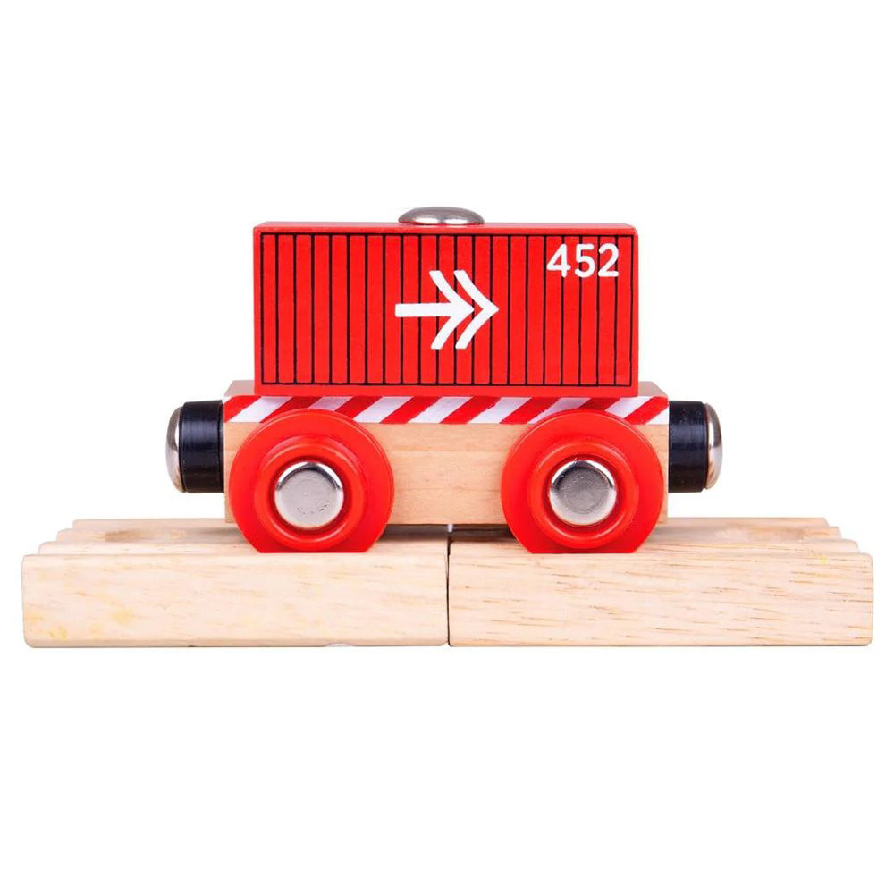 Bigjigs Containerwagon rood met rails